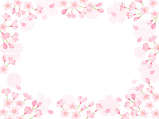 Fototapeta na wymiar 桜の花とピンクの和柄の飾りのフレーム