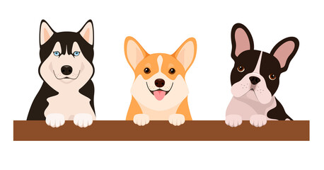 A set of cute dogs on a white background. Cartoon design.
