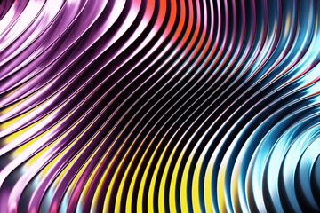 3d Illustration  rows of  blue, pink, purple   line  . Geometric background, weave pattern.