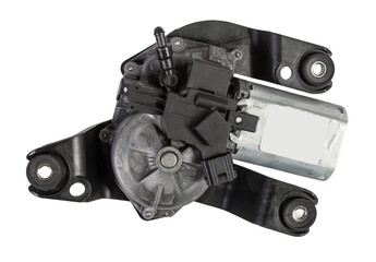 Wiper mechanism electric motor - with a reducer that returns the brushes to their place, as well as the levers and the brushes themselves, operate with a washer that provides water to the glass