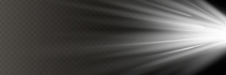 White glowing light explodes on a transparent background. Vector illustration of light decoration effect with ray.