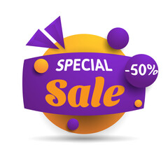 special sale label or banner in orange and purple. vector illustration