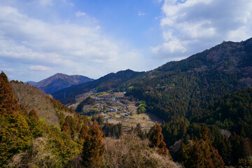 Fototapeta na wymiar 見頃前の梅の山里(徳島県神山町)