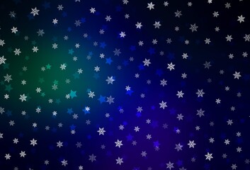 Fototapeta na wymiar Dark Blue, Green vector pattern with christmas snowflakes, stars.