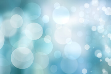 Abstract blurred fresh vivid spring summer light delicate pastel blue turquoise white bokeh background texture with bright circular soft color lights. Card concept. Beautiful backdrop illustration.