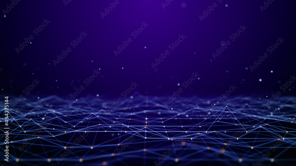 Poster Digital Cyberspace Line and Dots Connection, Digital Data Network and Blockchain Connections. Technology Digital Data Background Concept. 3d rendering