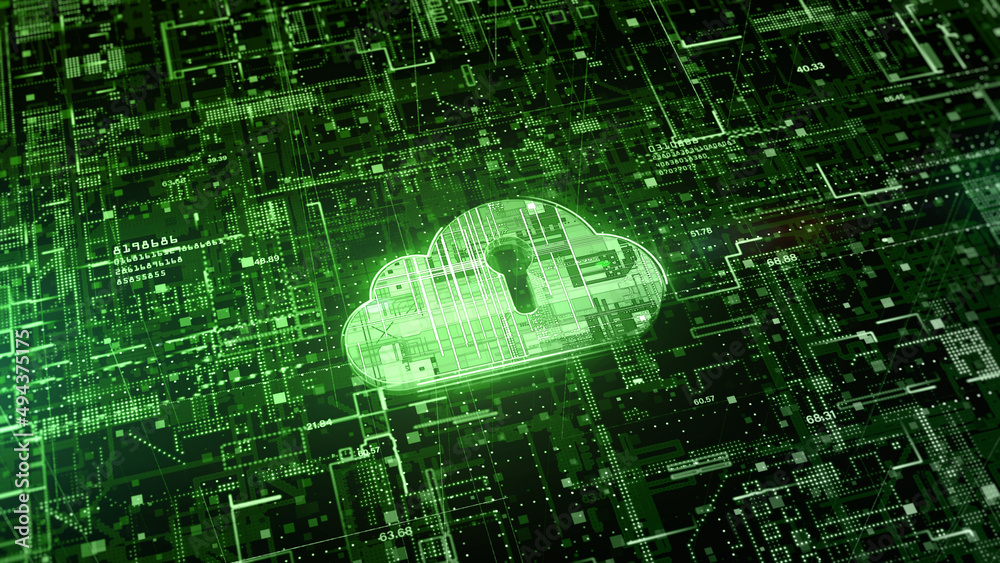 Aufkleber cloud computing of cyber security, digital data network protection, global network connection, big d