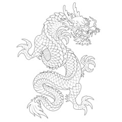 Obraz premium Oriental Dragon Korean Traditional Style Linework Tattoo Design long 건대타투 용문신 타투도안