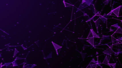 Technology abstract background with polygonal shapes connecting dots and lines, Network connection structure big data visualization. 3d Rendering