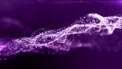 Digital Purple particles, Wave flowing and twist with lighting abstract background, Digital Cyberspace. 3d rendering