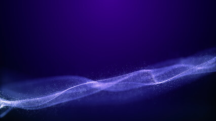 Digital Purple particles, Wave smooth flowing with lighting abstract background, Digital cyberspace. 3d rendering