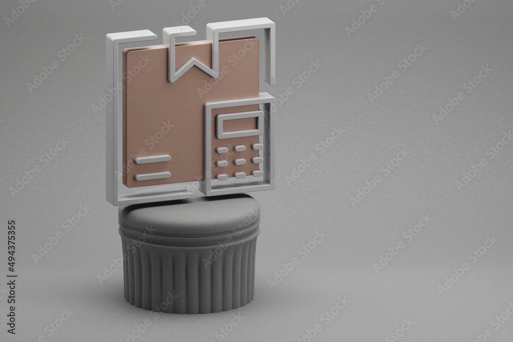 Poster Beautiful abstract illustrations Delivery Box Calculator symbol icons on a column and wonderful background. 3d rendering illustration. Background pattern for design. Online Shopping.