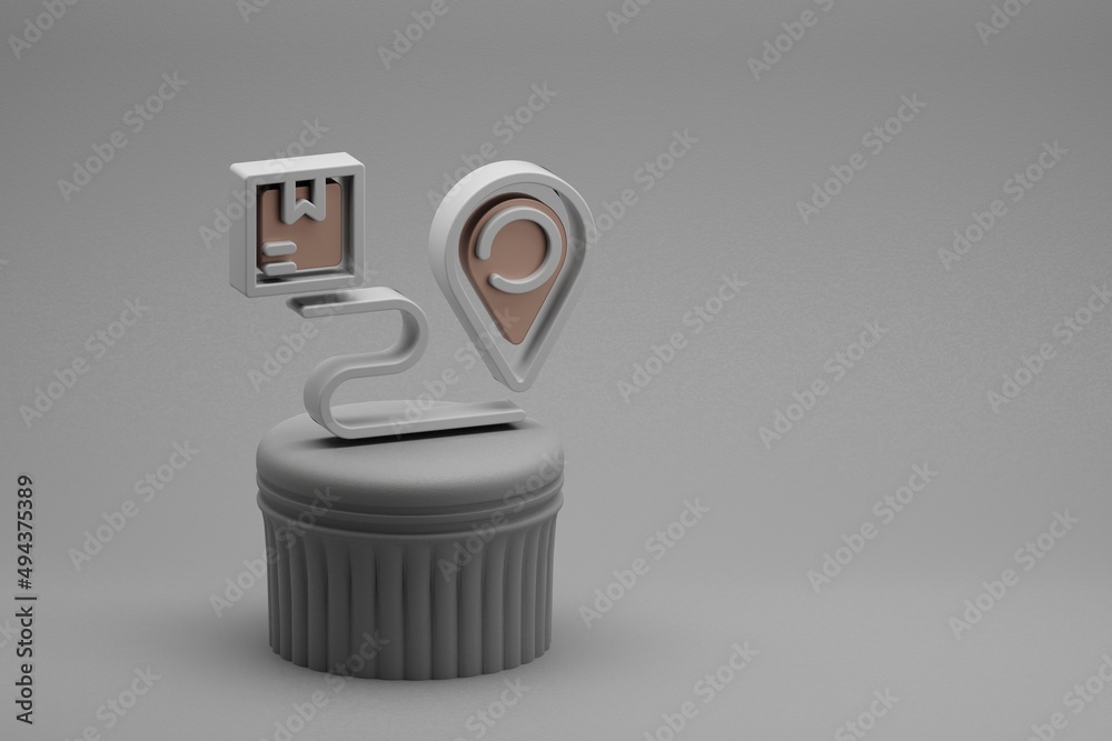 Poster Beautiful abstract illustrations Delivery Location Tracking symbol icons on a column and wonderful background. 3d rendering illustration. Background pattern for design. Online Shopping.