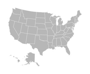 Fototapeta na wymiar Political map of the USA. All states of the America in gray color. Vector illustration.