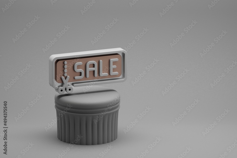 Poster beautiful abstract illustrations sale badge symbol icons on a column and wonderful background. 3d re