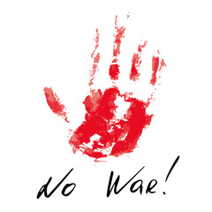 Fototapeta na wymiar Red Scarry Bloody hand print. Stop War.