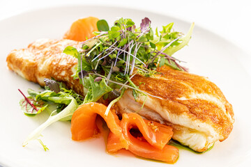 omelet with fresh vegetables and salmon