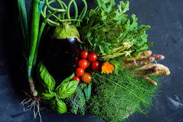 fresh vegetables on the dark background