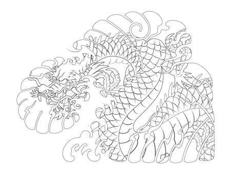 Oriental Dragon Korean Traditional Style Linework Tattoo Design chest shoulder 건대타투 용문신 타투도안