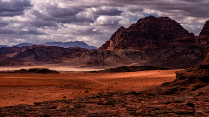 Naklejka premium An outstanding desert-mountain landscape. Wadi Rum Protected Area, Jordan.