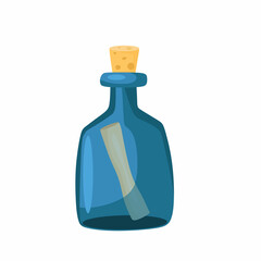 Bottle with a note inside. Vector cartoon illustration