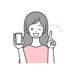 スマホ画面を見せる女性 オススメ