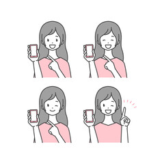 スマホ画面を見せる女性 セット