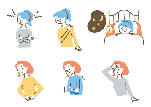 体調が悪い女性たち_セット_色