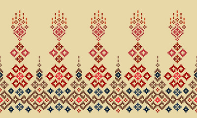 Cross Stitch. Pixel. Geometric ethnic pattern. Traditional. Design for clothing, fabric, background, wallpaper, wrapping, Knitwear, Embroidery. Vector. Illustration.