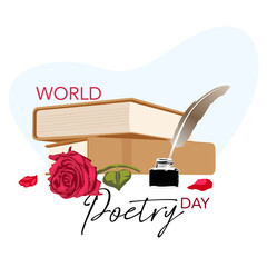 Celebrating world poetry day with books, ink and various items in the world of writing
