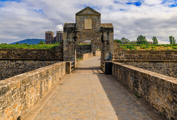 Fototapeta na wymiar The medieval citadel gate in Pamplona, Spain famous for the running of the bulls