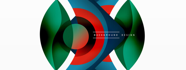 Obraz premium Abstract background with color geometric shapes. Beautiful minimal backdrop with round shapes circles and lines. Geometrical design. Vector illustration