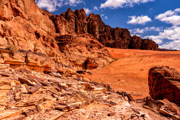 An outstanding desert-mountain landscape. Wadi Rum Protected Area, Jordan.