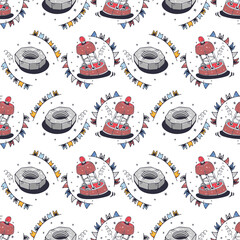 Buoy and Nut. Seamless pattern on a white background. Cute vector illustration.