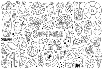 Fototapeta Summer doodles clipart set, vector season funny elements obraz