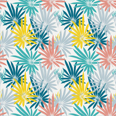 Tropical floral foliage palm leaves seamless pattern