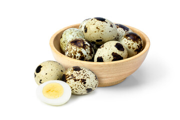 quail eggs in a bowl on white - obrazy, fototapety, plakaty