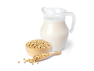 glass of  soy milk and soybeans