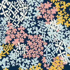 Blooming meadow seamless pattern. Spring summer collection. Trendy color for fashion. wallpapers, and print. A lot of flowers.  Ditsy style. 