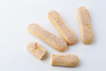 Italian Savoiardi ladyfingers Biscuits on White Background