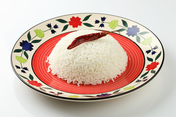 cooked plain white rice served in a plate