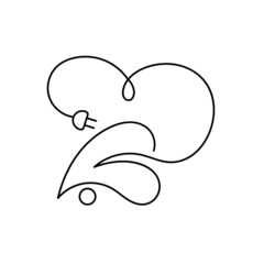 Silhouette of an electric car in the form of a leaf with an electric plug in the style of line art