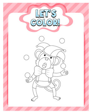 Worksheets template with let’s color!! text and monkey outline