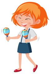 Fototapeta premium A happy girl playing maracas on white background