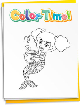 Worksheets template with color time text and mermaid outline