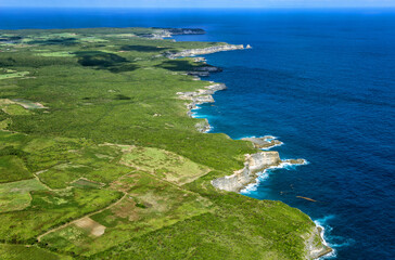 Aerial view of the East coast, Grande-Terre, Guadeloupe, Lesser Antilles, Caribbean.