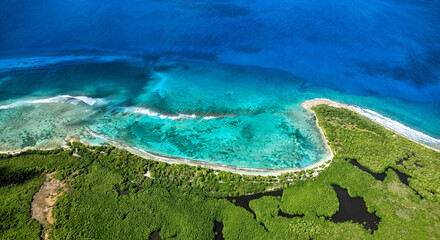 Aerial view of the West coast, Grande-Terre, Guadeloupe, Lesser Antilles, Caribbean.