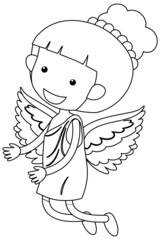 Cute fairy doodle outline for colouring