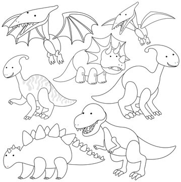 A set of doodle about dinosaur on white background