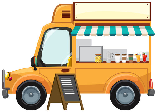 A cute food truck on white background